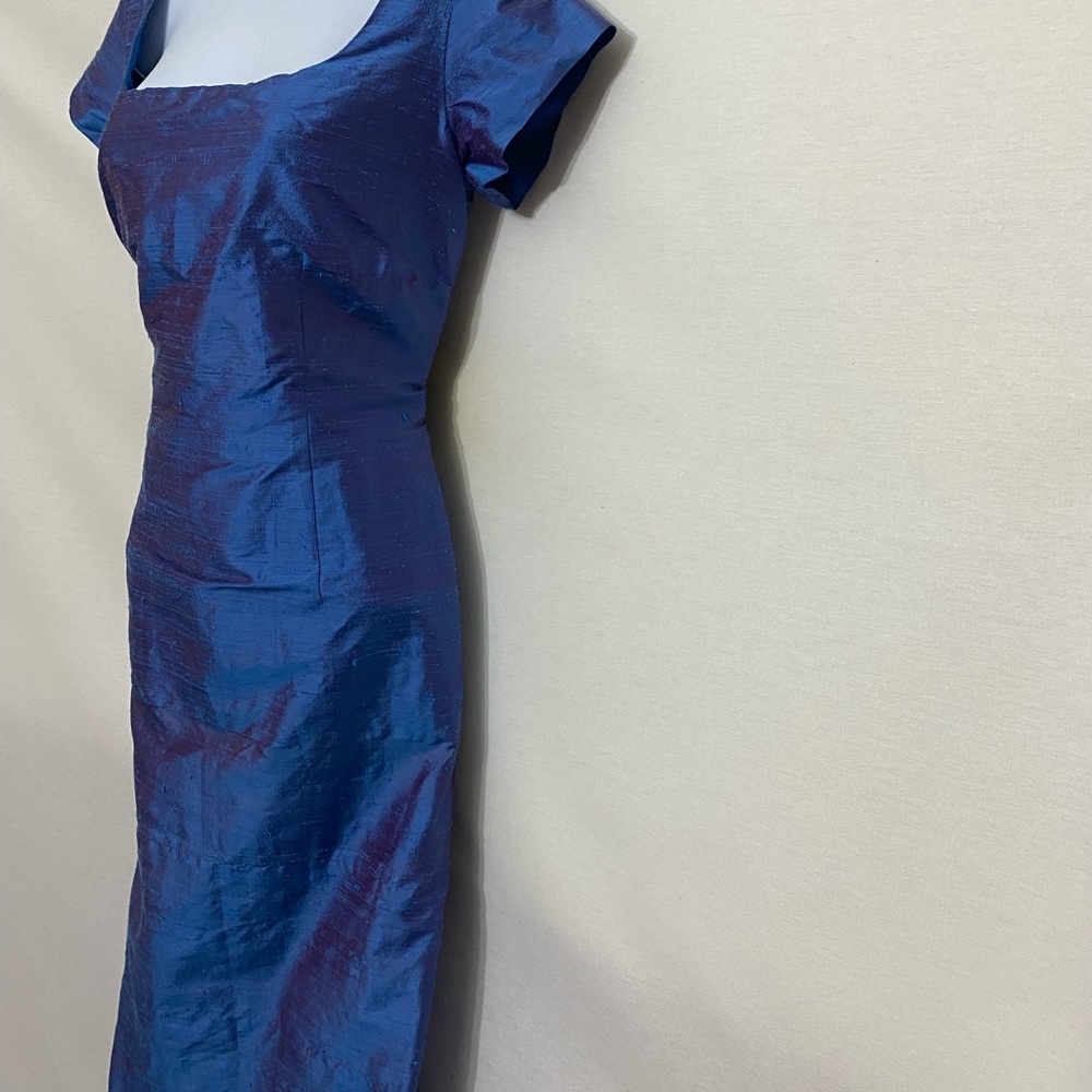 G-189 Finity Blue 100% Silk Short Sleeve MIDI Dress Size 6 - Picture 8 of 14